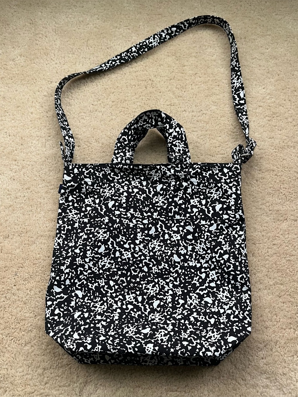 Baggu Black & White Splotch Canvas Shoulder Tote Bag w/ Double Handles - VGUC